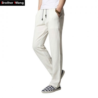 New Men 's Casual Pants Fashion Plain Linen Straight Loose Trousers Brand Men's Clothing Comfort Linen Pants Large Size M-4XL