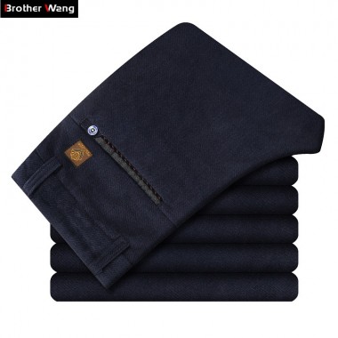 Brother Wang Brand 2018 Winter New Men's Thick Corduroy Casual Pants Business Fashion Slim Elastic Male Trousers 888