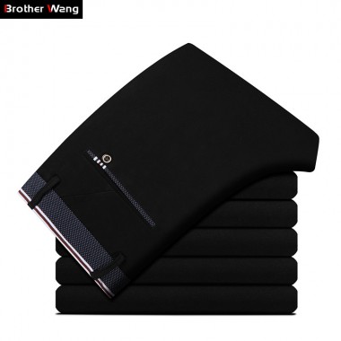 Brother Wang Brand 2018 New Men's Business Casual Pants Fashion Office Elastic Slim Solid Color Male Black Trousers SF11