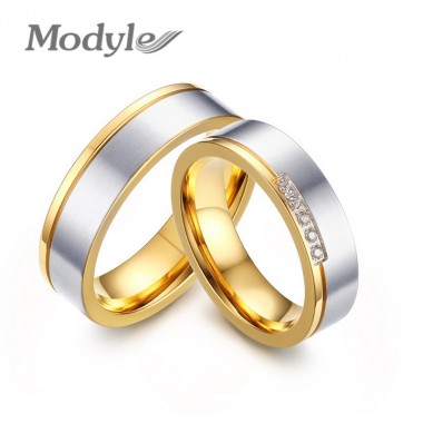 Modyle 2017 New Never Fade Gold-Color 316l Stainless Steel Ring Cubic Zirconia Engagement Wedding Ring