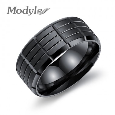 Modyle New Men's Black Rock Punk Stainless Steel Rings Cool Fashion Individuality Ring for Men