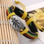 Popular Rasta Hemp Cord Handmade Braided Rope Leather Bracelet & Bangle Leaf Charm Wrap Bracelets Hiphop Jewelry For Men Women