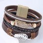 Vintage Alloy Leaves Wide Magnetic Leather bracelets & bangles Multilayer Handmade Bracelets  Unisex Jewelry for Women Men Gift