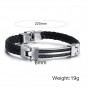 Modyle High quality Real Black Leather Bracelet for Men Stainless Steel Wire Bangle Mens Jewelry