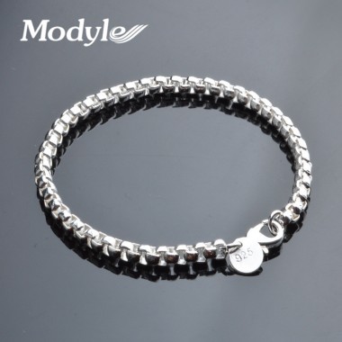 Modyle 2018 New Silver Color 4mm Wrist Band Hand Chain Mens Bracelets & Bangles Gift