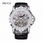 2018 New OBLVLO Hollow Skeleton Watches Steel Waterproof Transparent Mechanical Watches for Men OBL3609