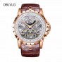 2018 New Design OBLVLO Brand Luxury Transparent Hollow Skeleton Watches for Men Tourbillon Rose Gold Automatic Watches OBL3609