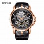 2018 New Arrival OBLVLO Luxury Rose Gold Transparent Watches Tourbillon Automatic Military Watches for Men OBL3606