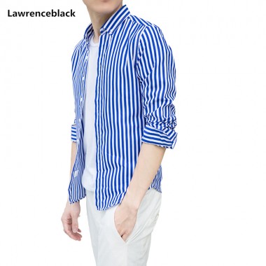 Lawrenceblack Brand Men Dress Shirt 2018 New Fashion Designer High Quality Long Sleeve Slim Fit Male Clothing Striped Shirt 1006