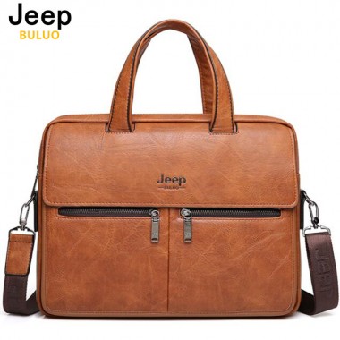 JEEP BULUO Famous Brand Men Bags Business Briefcase Bag Cow Split Leather High Quality Travel Bags For 14