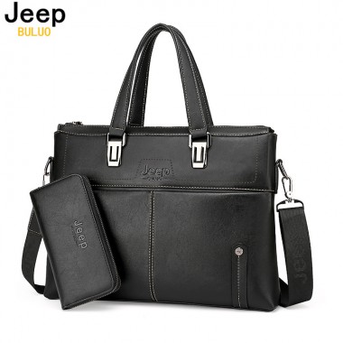 JEEP BULUO Men Briefcases Bags Famous Brand Business Trip Travel Handbag Split Leather Bag 14