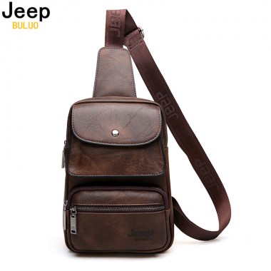 JEEP BULUO Famous Brand Mens Sling Bag Single Shoulder Bag Men Leather Chest Pack Crossbody Bag for Man Bolsas Masculina