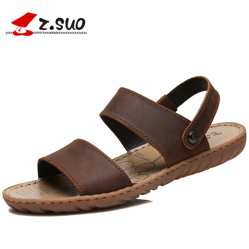 Flangesio New Summer Flat Sandals Men's Casual Shoes Soft Natural Leather  Slippers For Men Classic Roman Sandals Male Outdoor Beach Water Shoes  Non-slip Trekking Sandals Brown